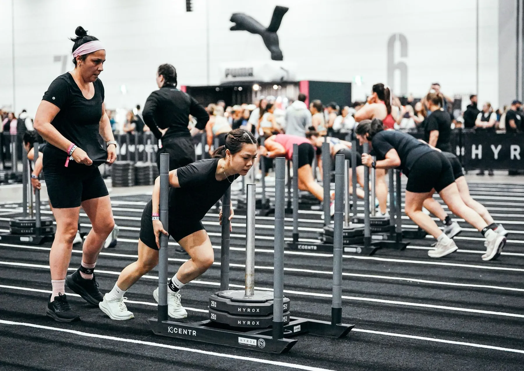 A wide view of the sled push lanes mid-heat